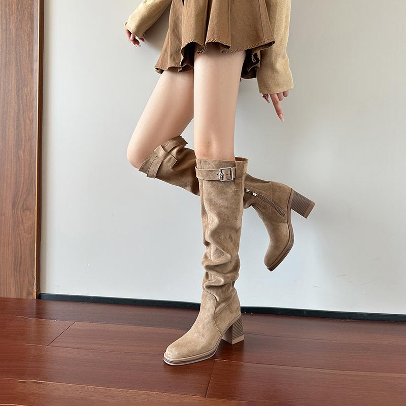 High-heeled Knee Boots Women's Autumn and Winter Thin Long Boots Women's Thick-soled Thick-heeled Stacked Boots Elastic Thin Boots