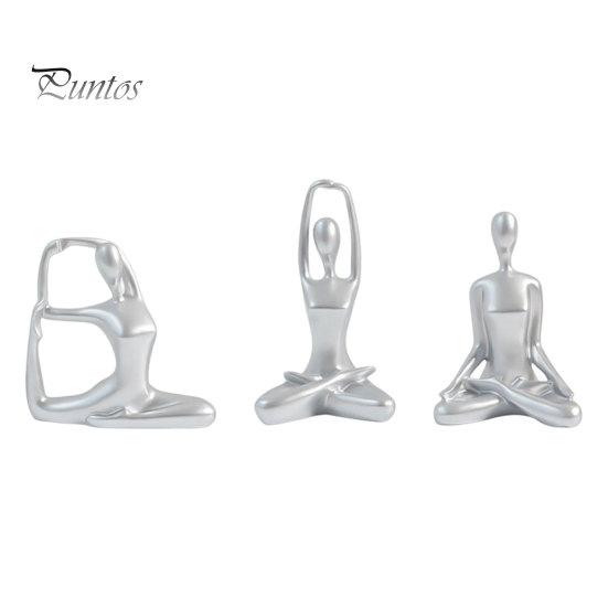 Contemporary Interior Accents 3Pcs Abstract Yoga Figure Sculpture Set, Hollow Dancer with Glossy Gold Matte Silver Black Luxury Resin Crafts