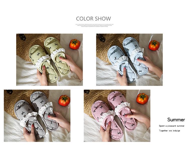 Korean Style Handmade Cotton Bow Soft Sole Indoor Slippers