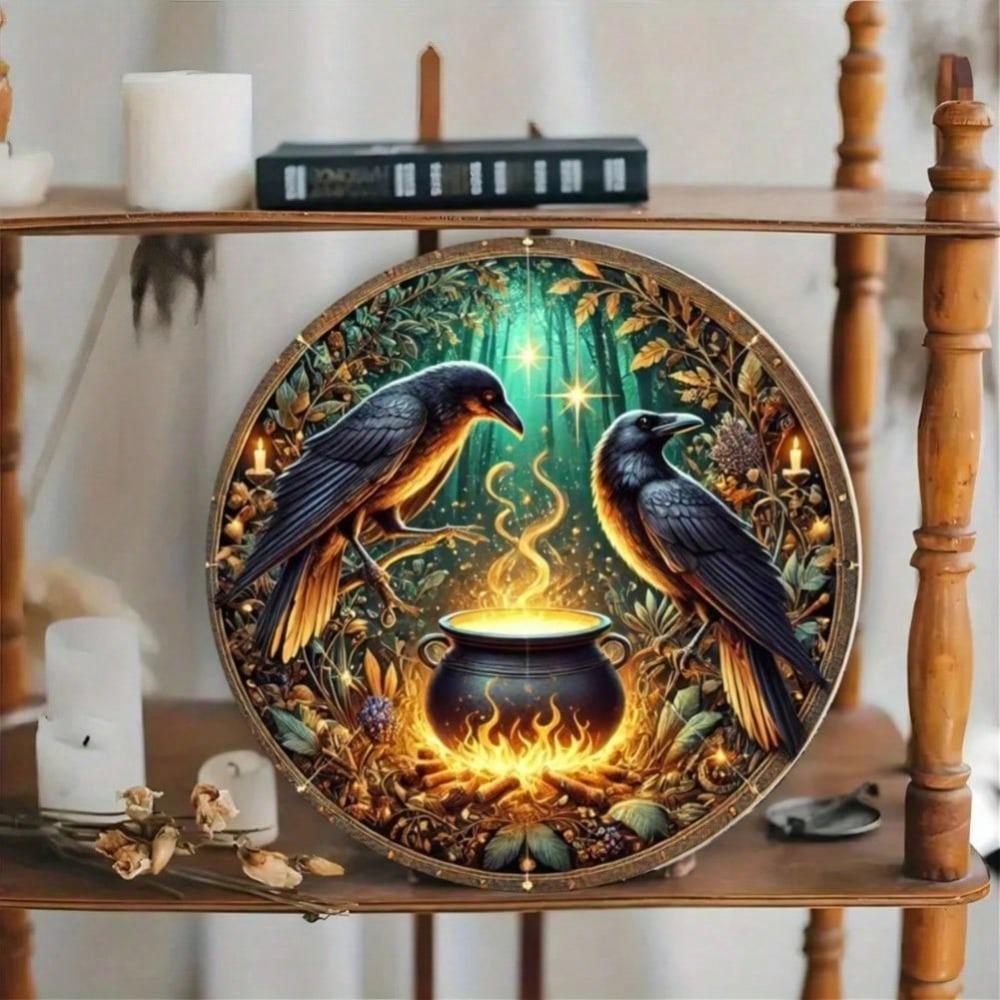 Vintage Crow Brewery Metal Tin Sign, Retro Round Wall Decor For Home Bar