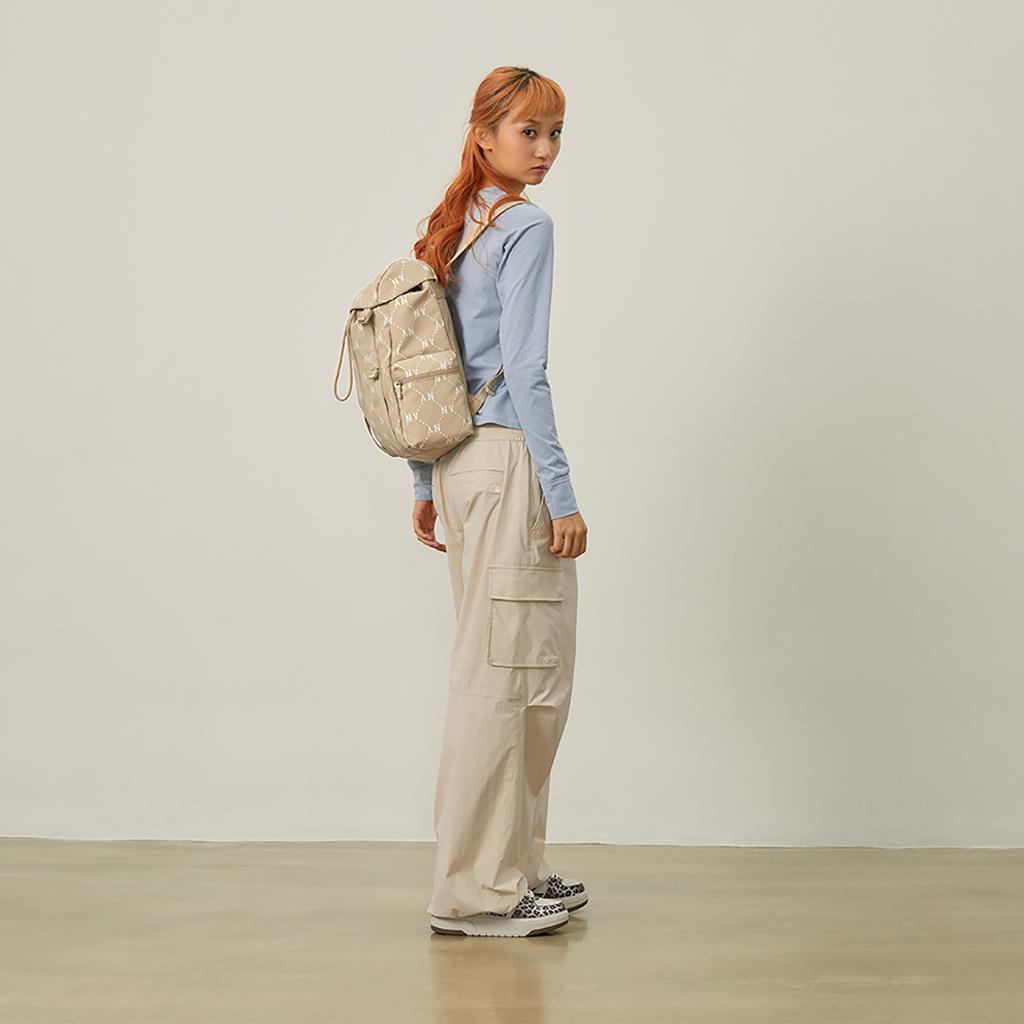 New MLB   Double Shoulder Laptop Bag Travel Cycling Bag Backpack For Students Unisex Beige Brown 3ABKM035N-50BGD