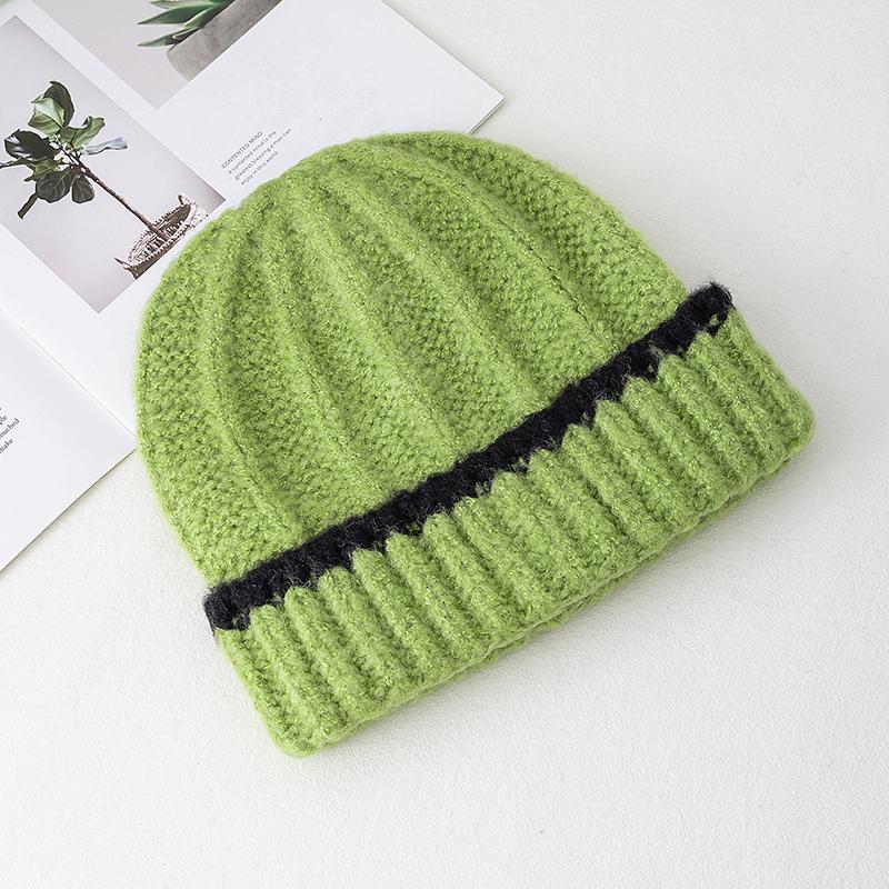 

Шапки бини в новом стиле, зимние шапки-бини Y2k, теплая шапка для женщин, повседневная однотонная шапка с декором, зимние уличные вязаные шапки для девочек 54cm-58cm зелёный