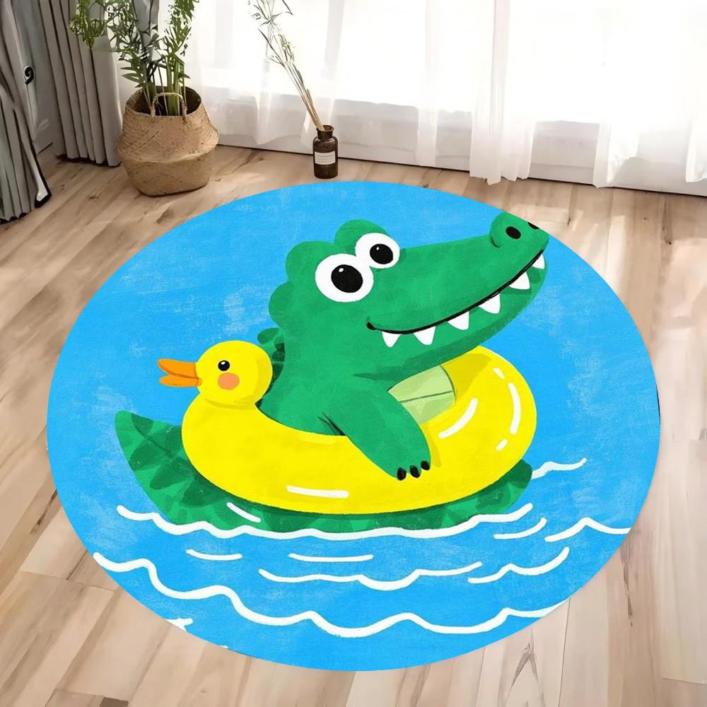 Playful Dinosaur Themed Round Area Rug for Kids Playroom Decor Colorful Childrens Floor Mat Soft Living Room Nursery Carpet