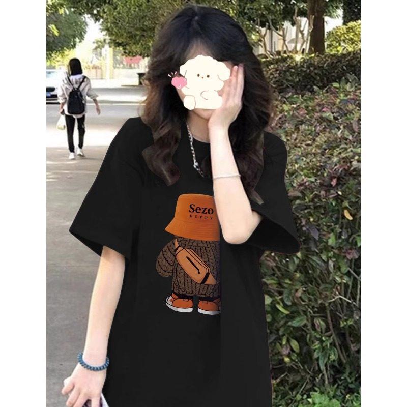 Women's Plus Size Bear Print Half Sleeve Cotton T-Shirt - Retro Summer Trend