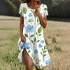 Short Sleeve Boho Dress For Women Casual Loose Fit Summer Sundress Floral Print Dress With Pockets