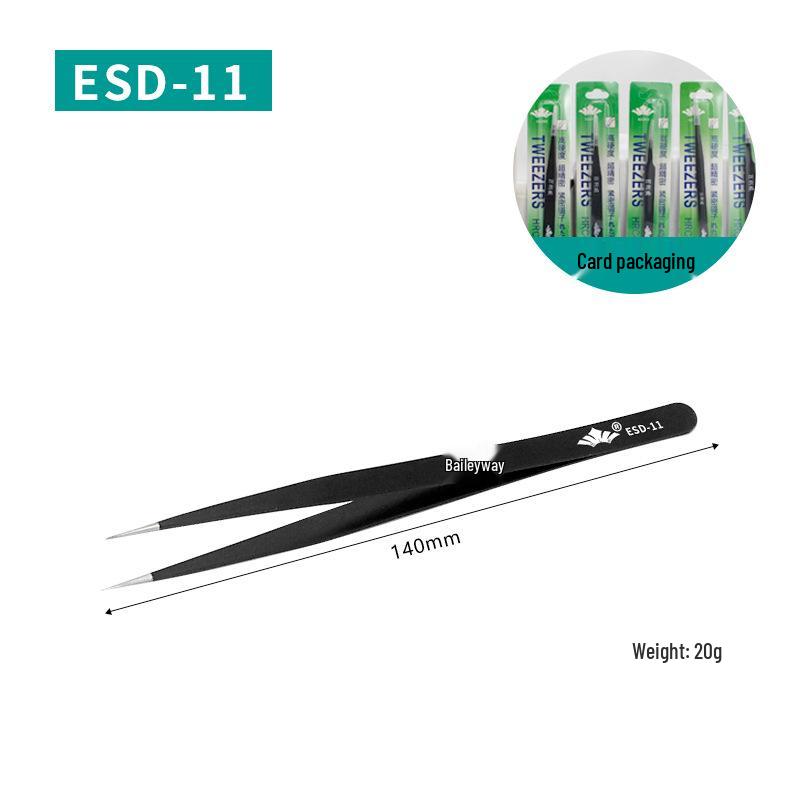Bailiwei Stainless Steel Antistatic Tweezers Set for Nail Art, Eyelash, and Hair Removal - Includes Curved and Round Tips