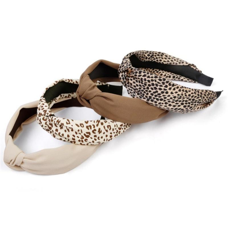 

4 шт. Минималистичные женские повязки на голову с леопардовым принтом из атласной ткани с узлом, простые однотонные повязки для волос из твила с узлом для леди и девочек