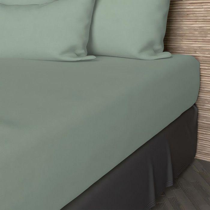 Drap housse en coton 57 fils 200x200 cm UNI vert d'eau - Soleil d'ocre