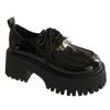 2025 Autumn Platform Small Leather Shoes Women's British Style New Thick Heel Heightening Black Loafers Lace-up Cotton Shoes