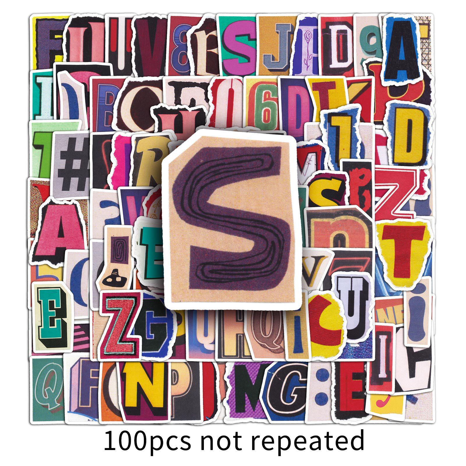 100pcs Vintage Letter & Number Waterproof Stickers: Retro Collage for Creative Journaling & Decoration