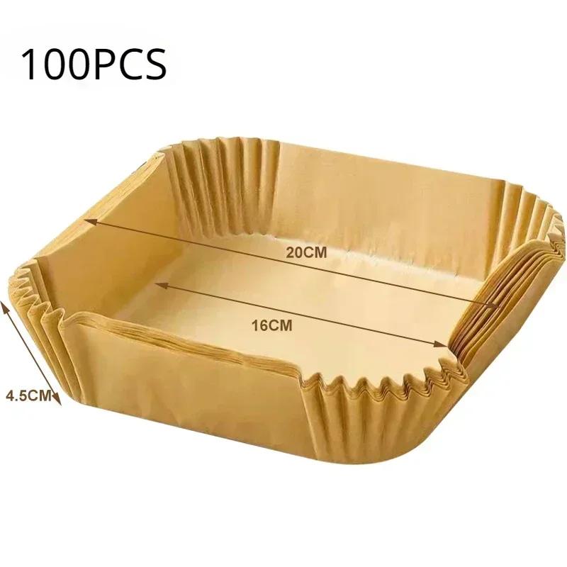 50/100PCS Air Fryer Bakeware Disposable Paper Tray Non-Stick Mat Baked Silicone Paper Square Round Air Fryer Accessories