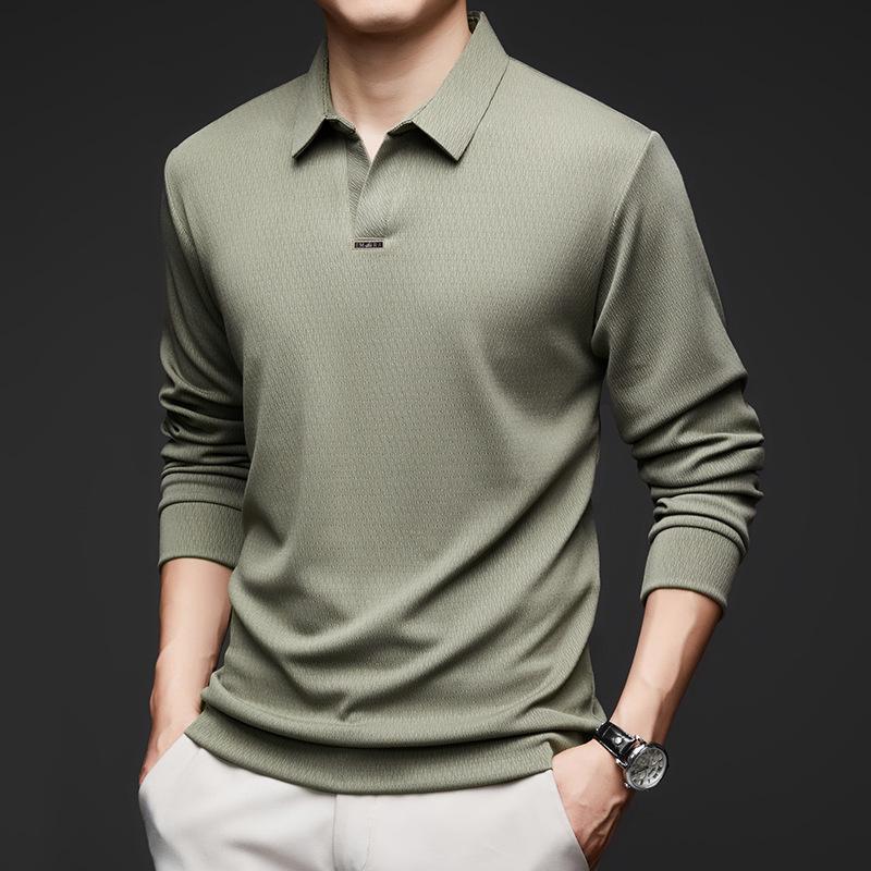 

Мужская рубашка поло с длинным рукавом и лацканами, мужская одежда премиум-класса с воротником-ножницами 4XL зелёный