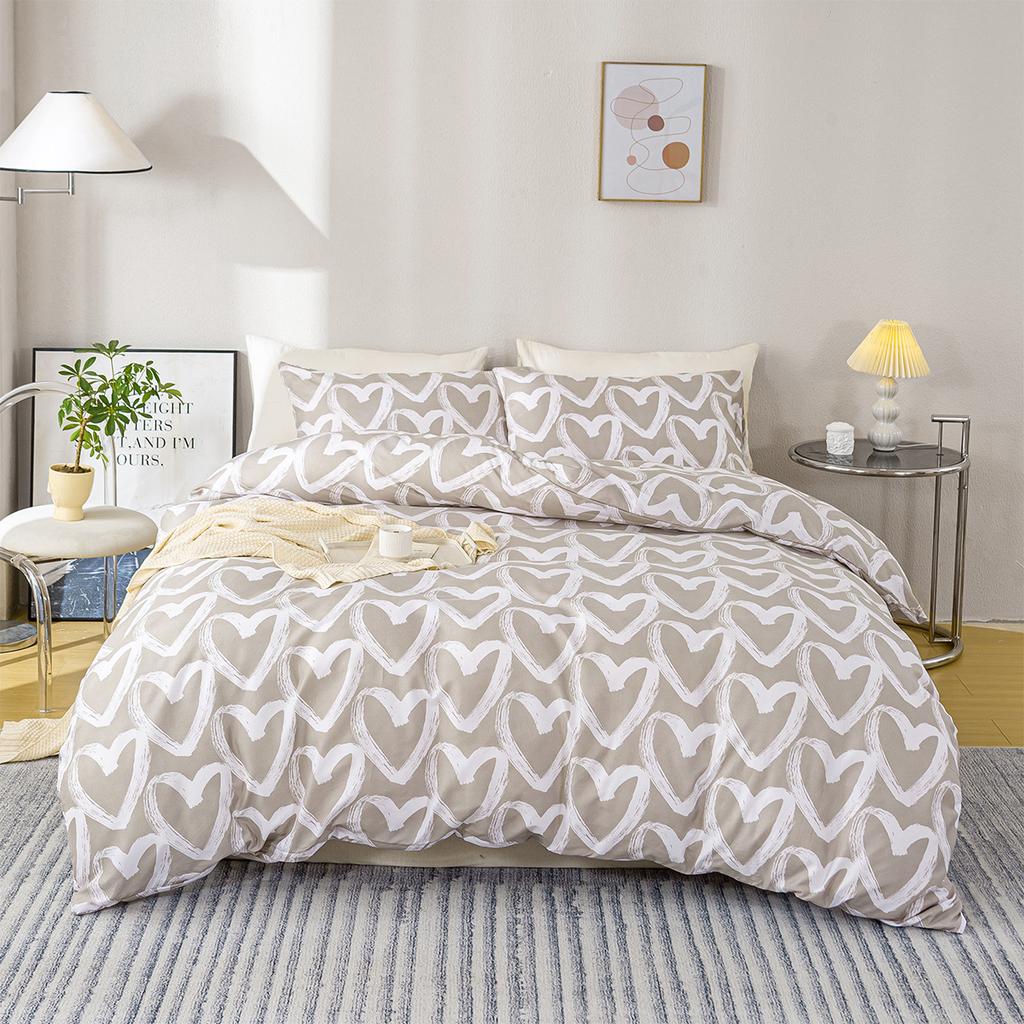 3-piece Heart-shaped Printed Duvet Cover Set-blue Gray Soft Skin-friendly Duvet Cover Bedding Set