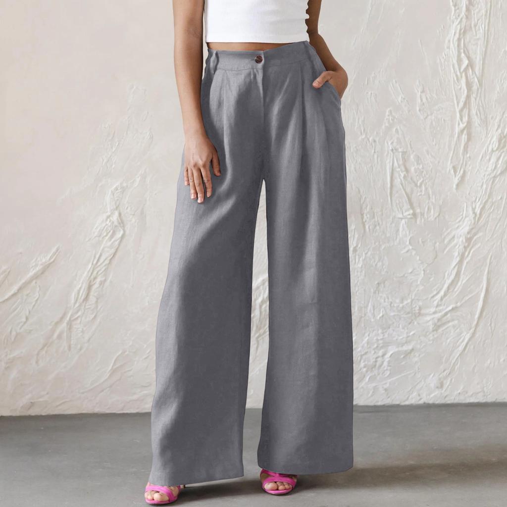 Ladies' Color Casual Fashion Breathable Loose Cotton And Linen Pants