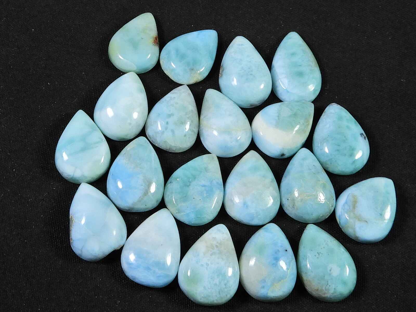 

10X14MM Natural Blue Larimar Pear Cabochon Loose Gemstone 19Pcs Lot 102Cts. RQ-1731