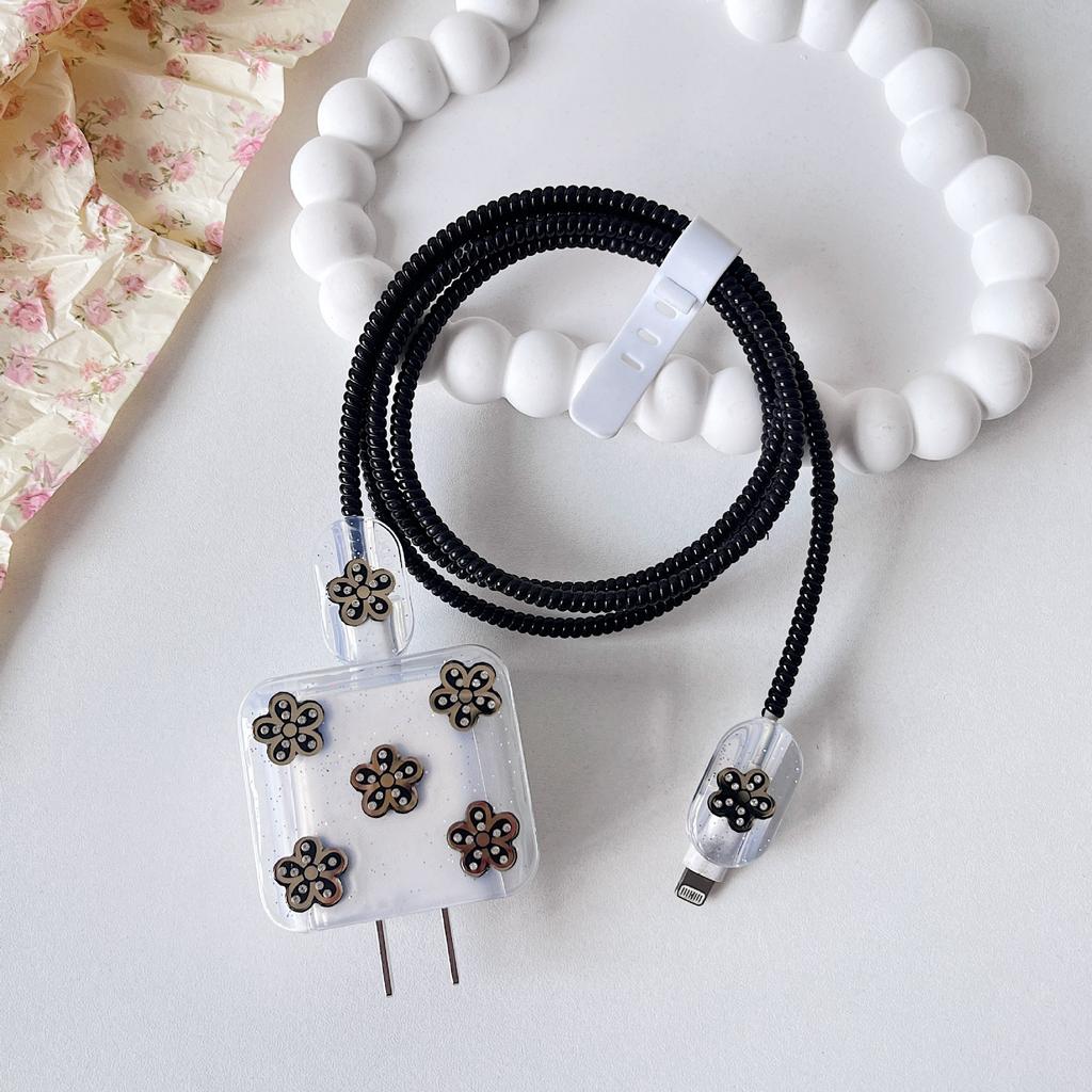 New flower data cable protective cover 14plus fast charging charging head 20w soft case is suitable for 11