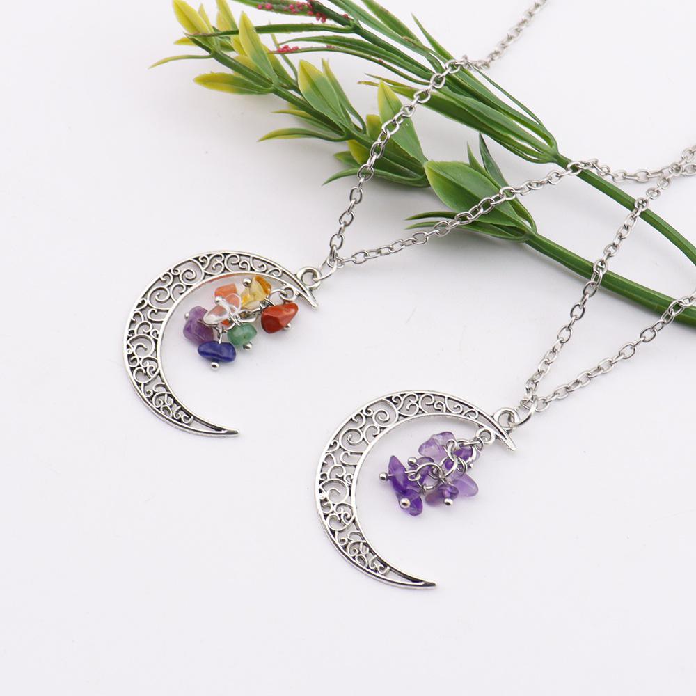 Handmade Crochet Moon Crystal Tassel Grape Cluster Natural Stone Necklace
