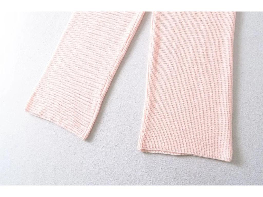 Wiosna/Lato 2025 Dziecięce Wyszczuplające Dzianinowe Waflowe Spodnie z Wysokim Stanem, Proste Nogawki, Ściągane Sznurkiem