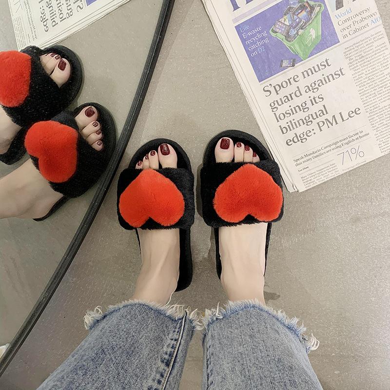 Slippers Flat Cotton Slippers Cute Home Fleece Warm Winter New Indoor Fluffy Shoes Personalized Drag
