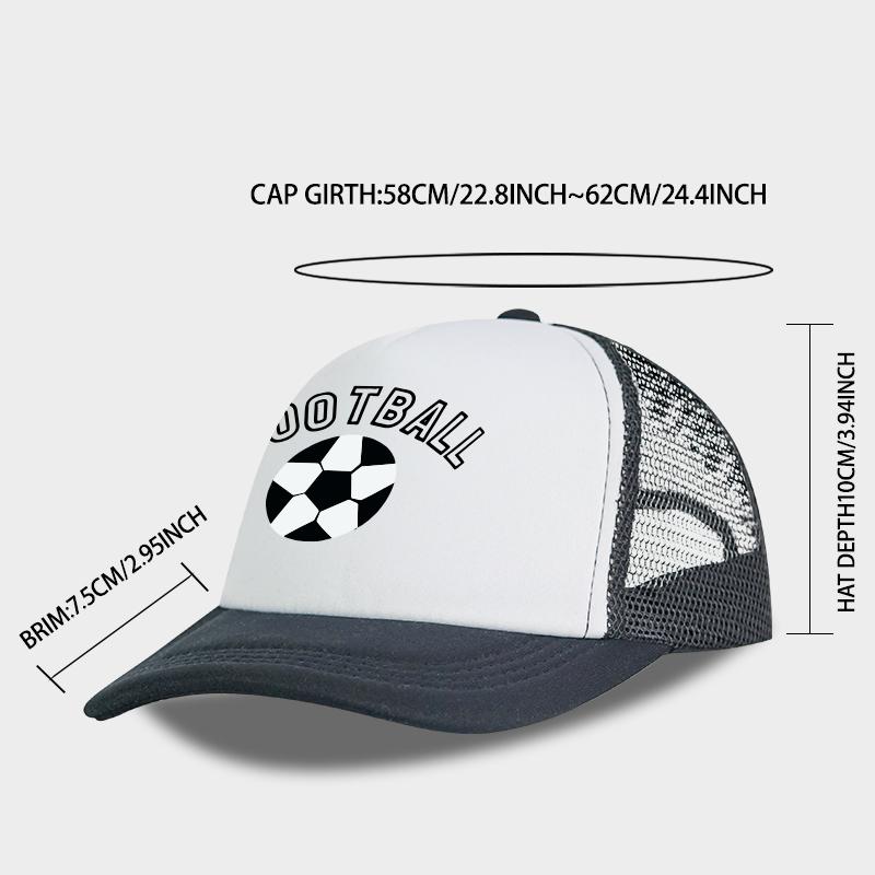 “FOOTBALL” Football-Print Sponge Mesh Cap - Adjustable Unisex Sun Hat for Soccer Fans - Fan Gift Cap