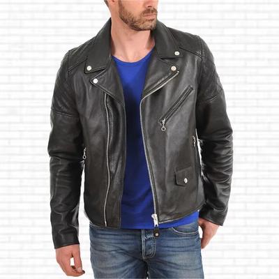 Handgefertigt Herren Leder Original Lammfell Stilvoll Schwarz Biker Freizeit Motorradjacke Handgefertigt Weich