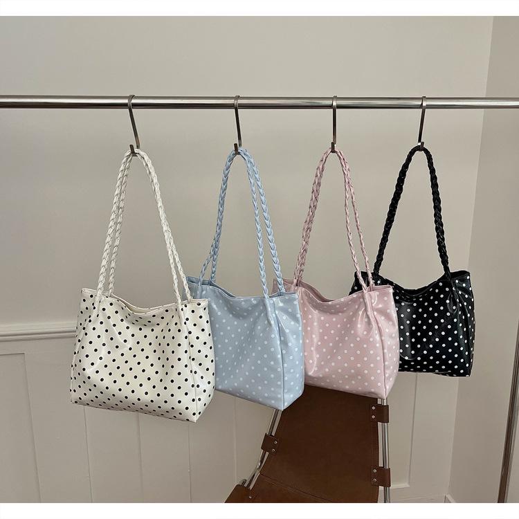 2026 Korean-Style Luxury Polka Dot Tote: Lightweight, Simple Fashion, Women's Single Shoulder Bag, Large Capacity