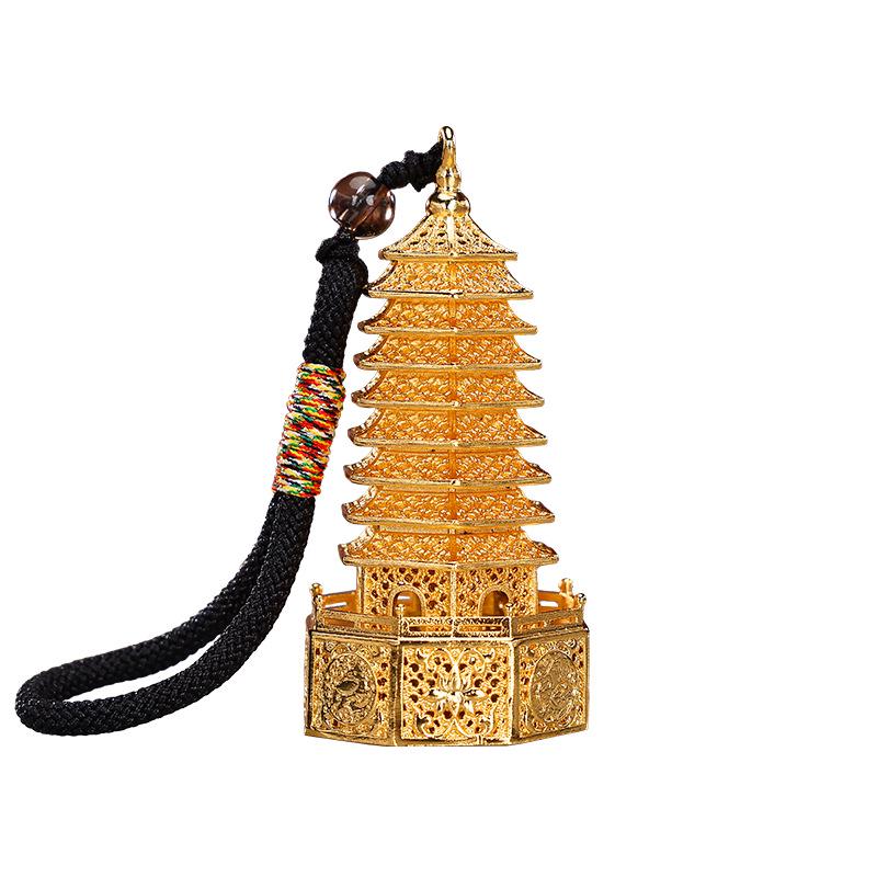 Brass Mini Nine-Story Wenchang Pagoda Ornament for Home, Office, or Backpack – Wishing Academic Success