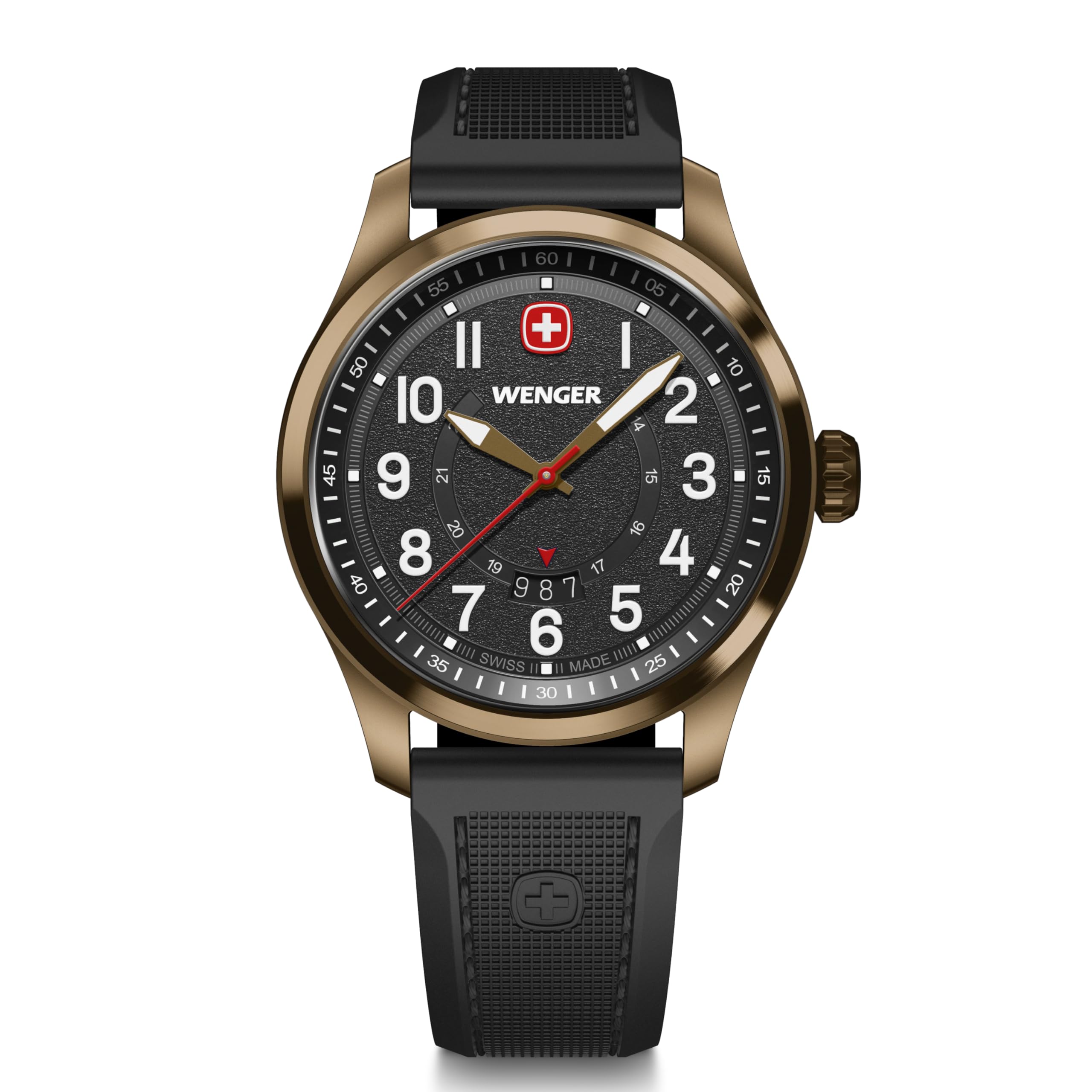 

WENGER TERRAGRAPH Bronze PVD Stainless Steel Case Black Black Silicone Quartz 100m Water Gift Idea Men s Watch, (316L), Dial, Strap, Movement,