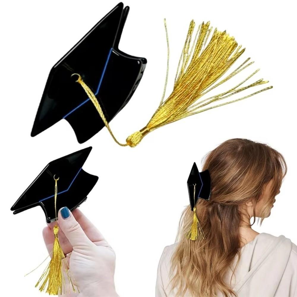 Chapeau de diplôme à pampilles jaunes Pince à cheveux Accessoire de coiffure créatif pour la remise des diplômes Filles