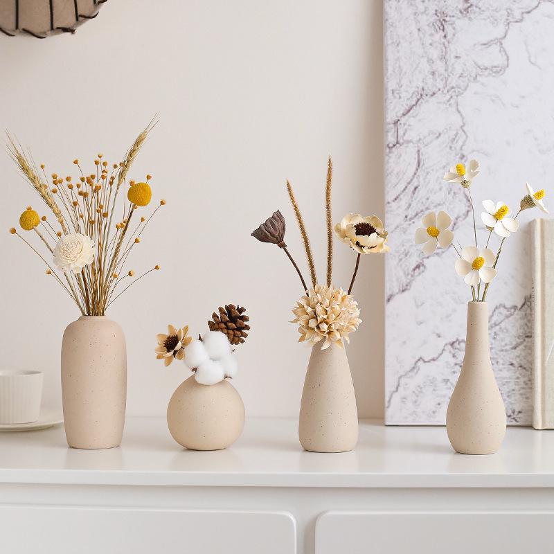 Cream Style Decorative Vases for Living Room, Bedroom, or TV Cabinet with Dried Flowers