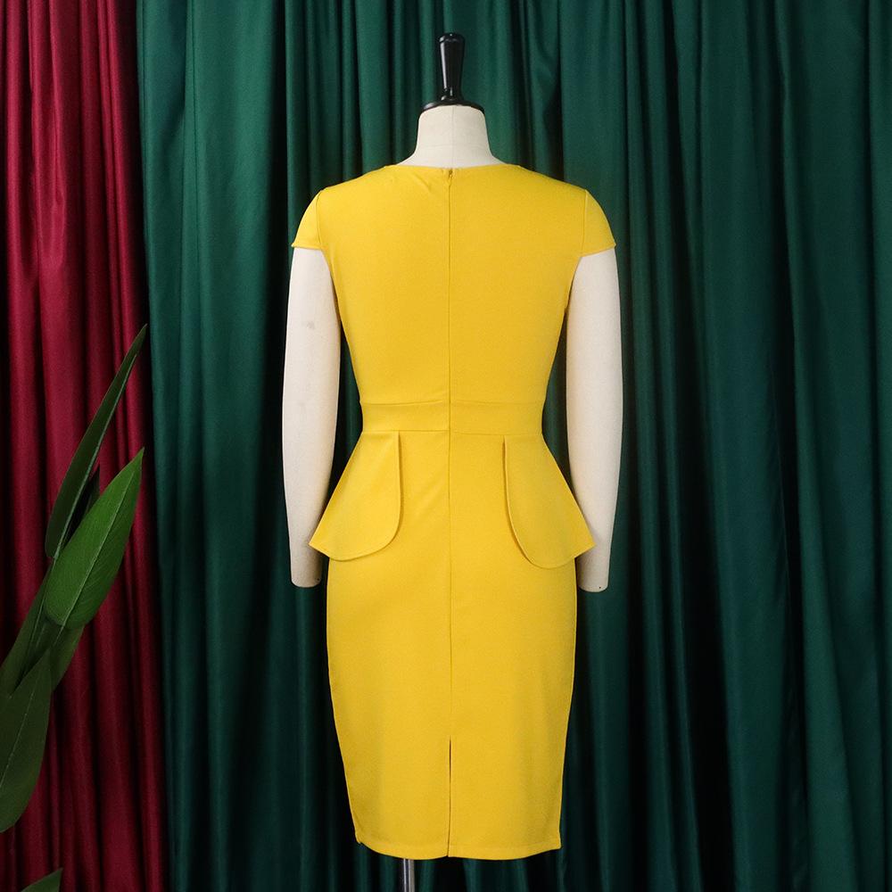 JKASHDK Damenmode Sommer Frühling Einfarbiger Druck Plus Size Kurzarm V-Ausschnitt Mittlere Taille Freizeitkleider