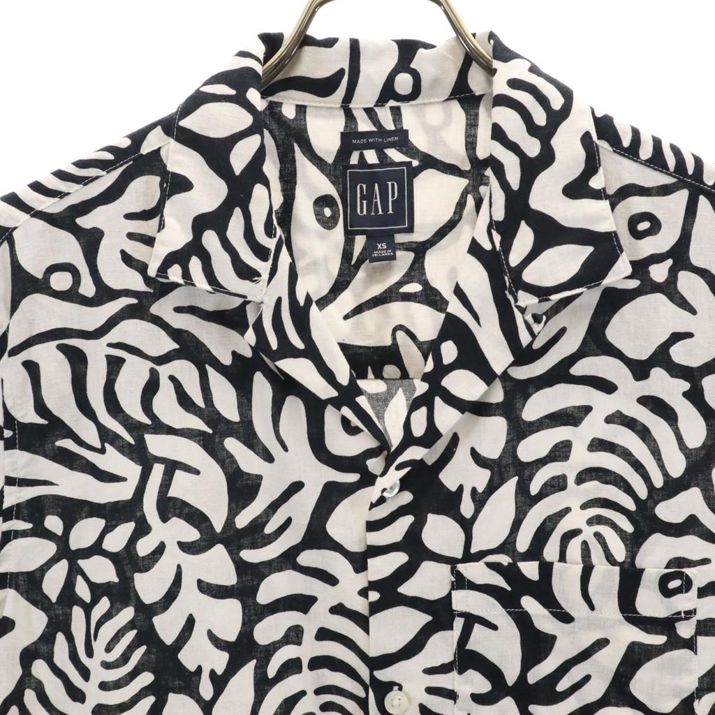 Gap Linen Blend Leaf Pattern Short Sleeve Open Collar Shirt XS White Men's Used
