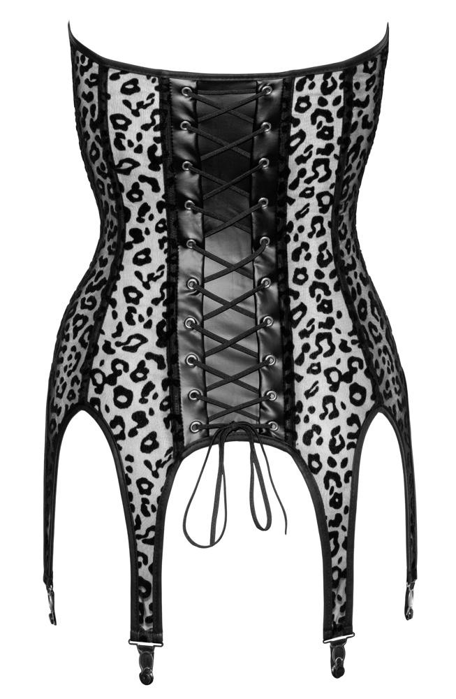 Noir - Sexy Leopard Print Corset with 6 Suspenders Black S