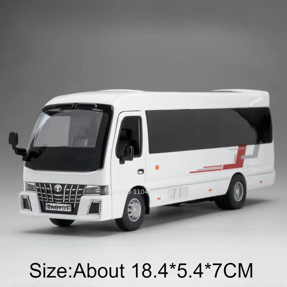 1:32 Scale T1 Coaster BUS Car Models Toy Doors Opened Metal Diecast Sound Light Pull Back Van Models Hobby Ornaments for Kids
