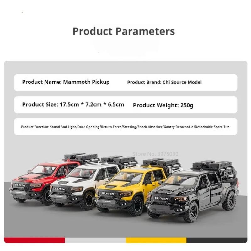 1/32 Dodge Mammoth Toy Car Model Alloy Diecasting with Rear Wheel Pull Back Sound and Light Toys Vehicles Models Gift for Boys