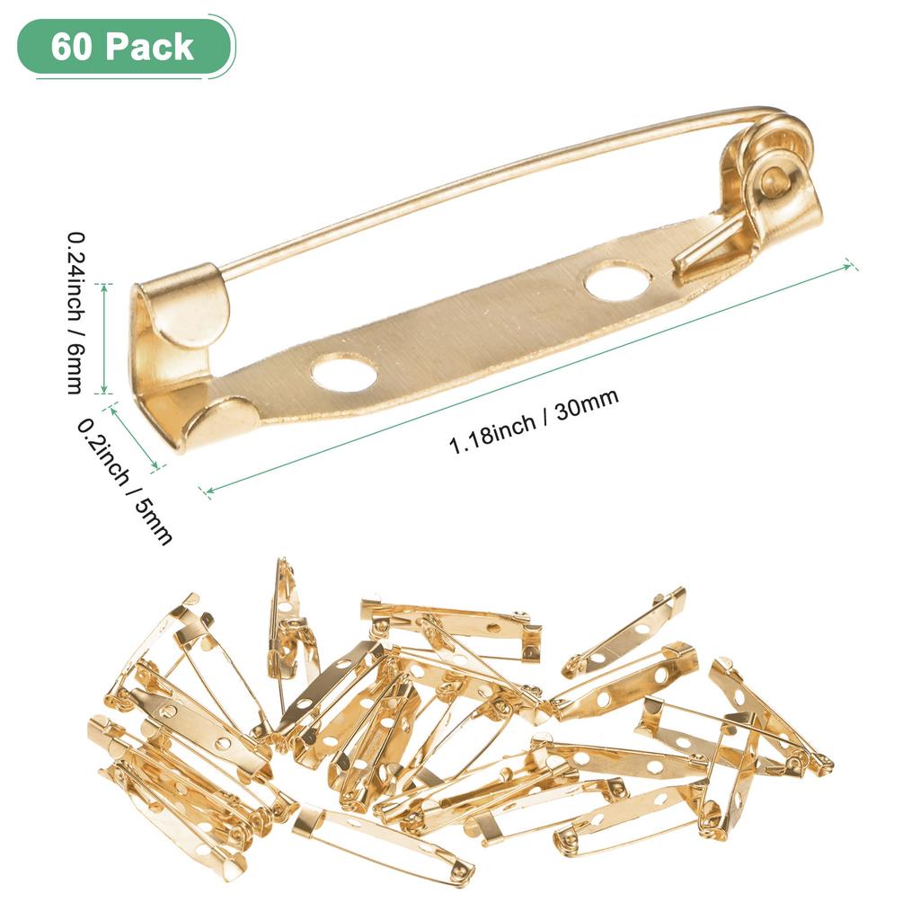 60pcs Bar Pins 30/35mm Brooch Pin Backs Safety Clasp for Badges Name Tags Corsage DIY Metal Boutonnieres Locking Pin-backing