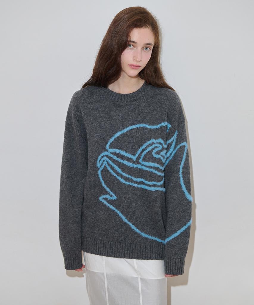 SINOON Rose Flower Pullover Knit (Charcoal)