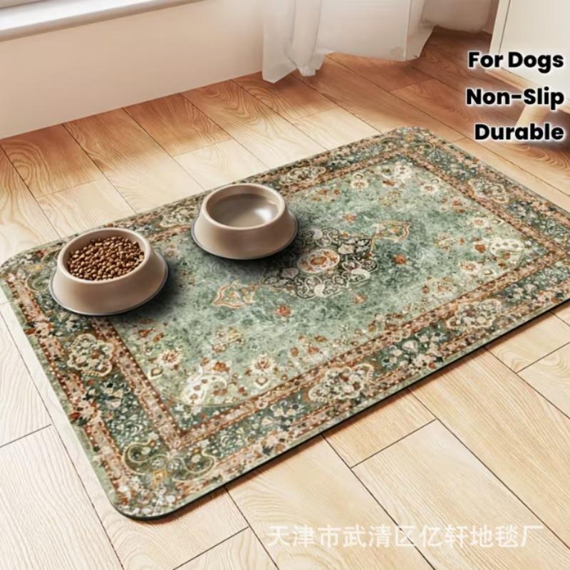 1pcs Pet Feeding Mat-non-slip Quick-drying Geometric Fish Bone Paw Print Dog Food Bowl Mat