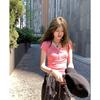ins niche fashion slim-fit front shoulder short-sleeved T-shirt summer new thin breasted design round neck top women