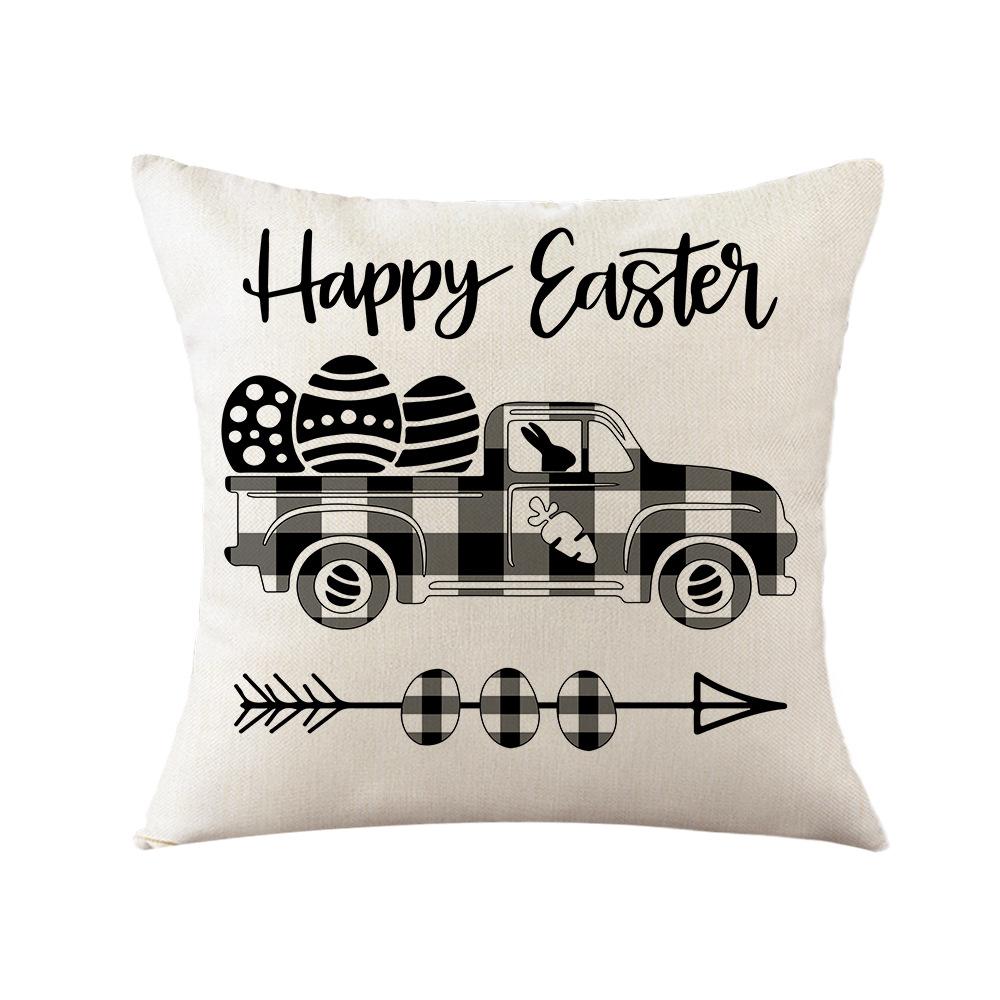 Simple Easter Pillow Cover Linen Printed Holiday Pillow Cartoon Car Pillow