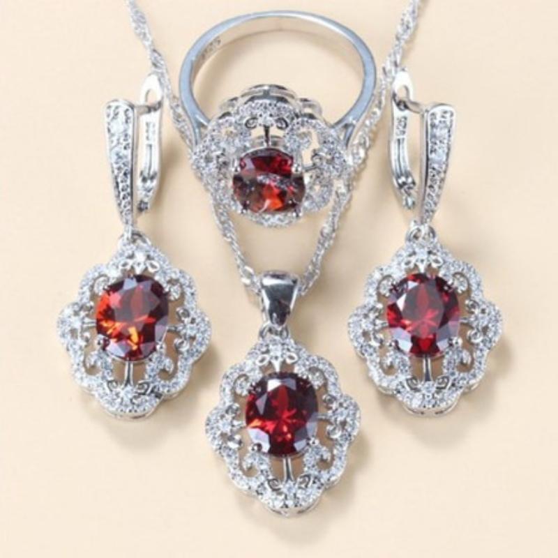 

2025 Jewelry Fashion Trend Accessories Inlaid Gemstone Pendant Earrings Necklace Rings Women s Set 10