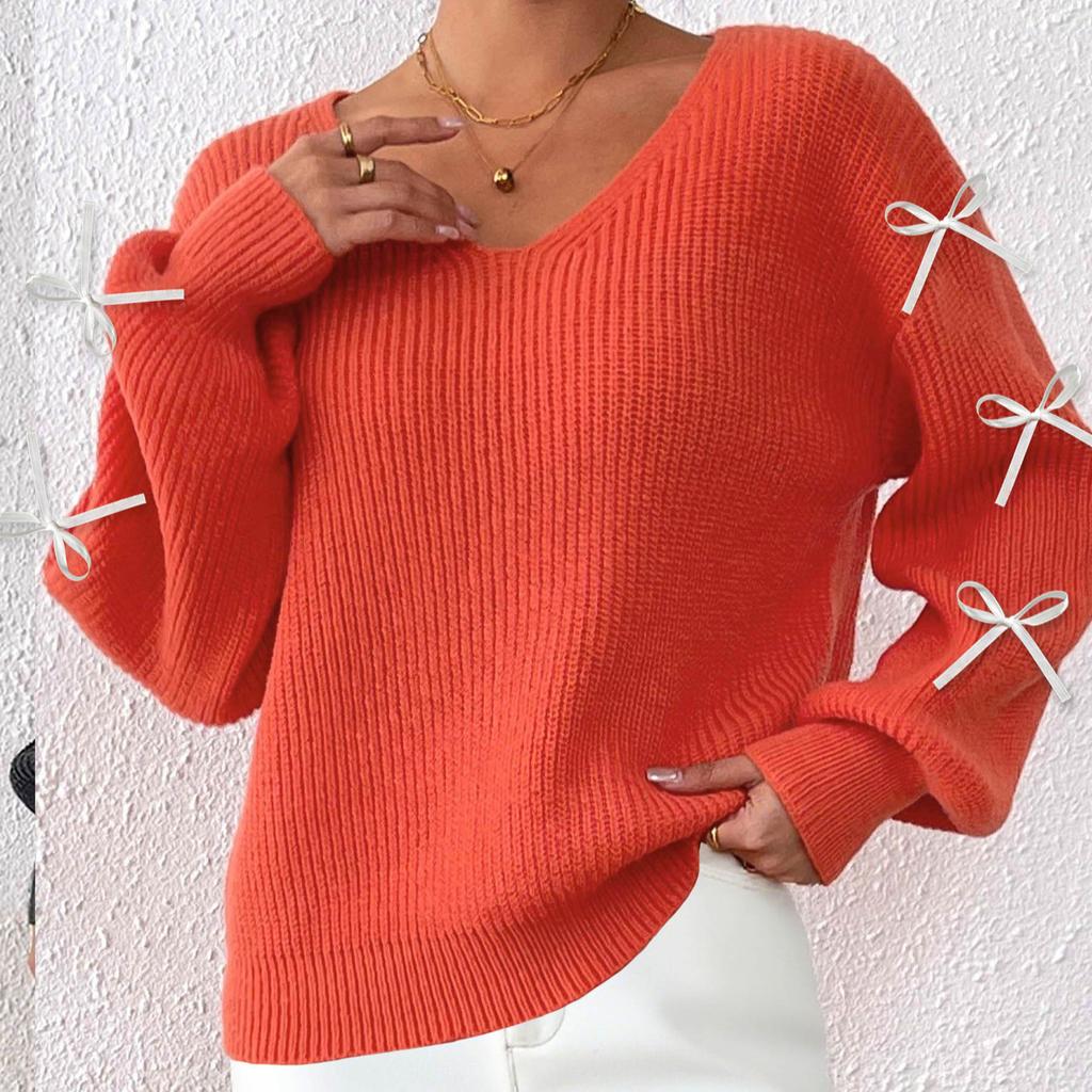 Women's Autumn and Winter Top with Ribbon Bow Decoration Pullover Sweater