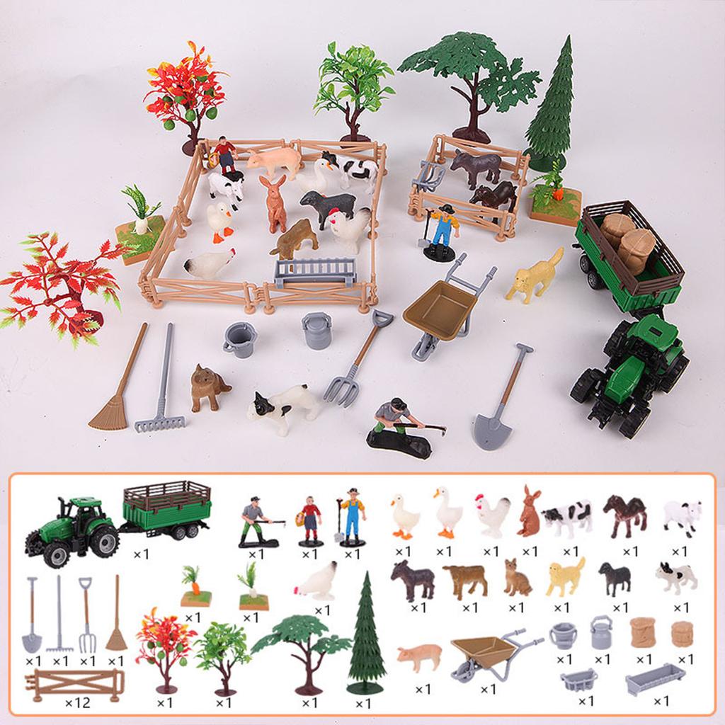 49 Piece Farm Playset With Figures Animals Tools Plant For Children Imaginative Learning And Role Play Accessories