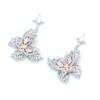 Heavy Industry Micro-inlaid Zircon Blue Butterfly Earrings Elegant Light Luxury Insect Earrings 925 Silver Needle Dinner Earrings Women's