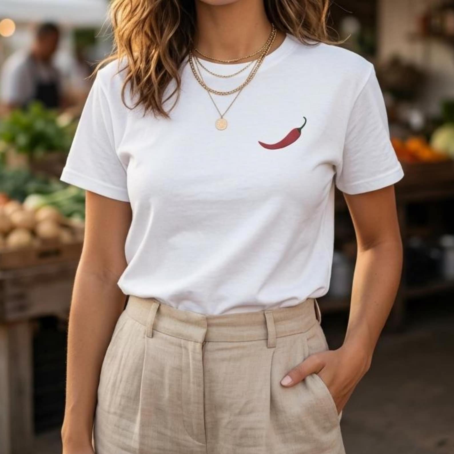 Chilli Pepper Embroidered T-Shirt | Womens Cotton Tee | Cute Embroidered Top | Fun Foodie Gift Shirt 2XL