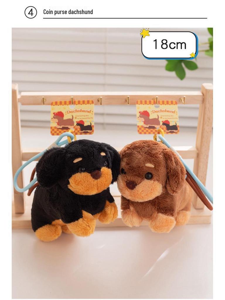 Cartoon Dachshund Plush Toy Camera-Style Keychain Backpack Accessory