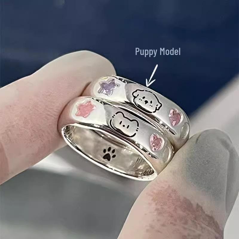 Exquisite kindliche Muster Partnerringe für Damen - Niedliches Welpen- und Kätzchen-Design