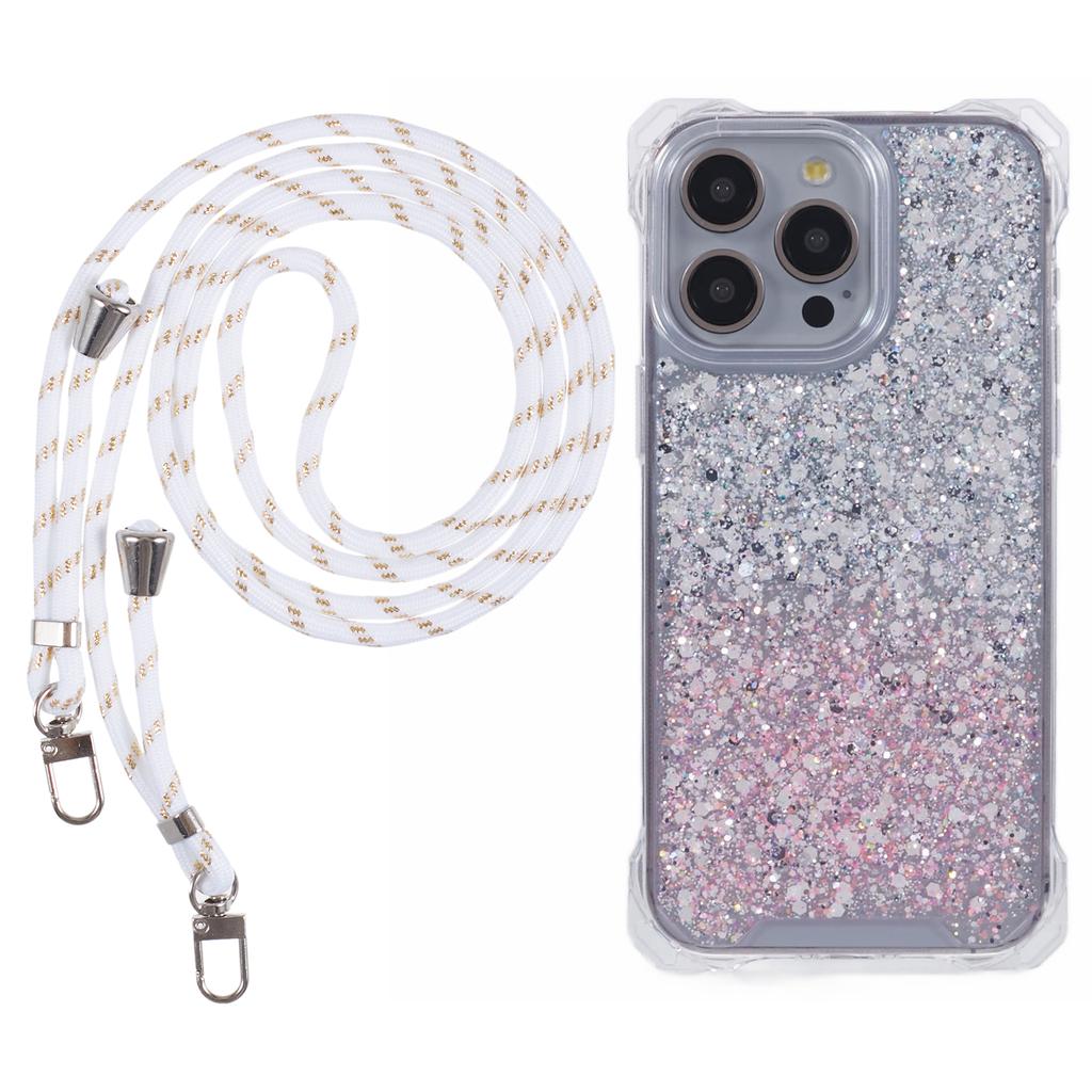 For iPhone 13 Pro Max Dual-Color Gradient Phone Case Anti-drop TPU+Acrylic Shell with Strap