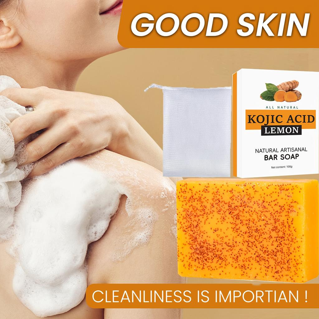 100g Kurkuma Zitrone Kojisäure Granulatseife, Handgemachte kaltverseifte Seife zum Baden und Gesichtwaschen, Feuchtigkeitsspendend, Nährend, Tiefenreinigend