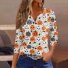 Lady's fashionable casual V-neck buttoned Halloween print three-quarter sleeve